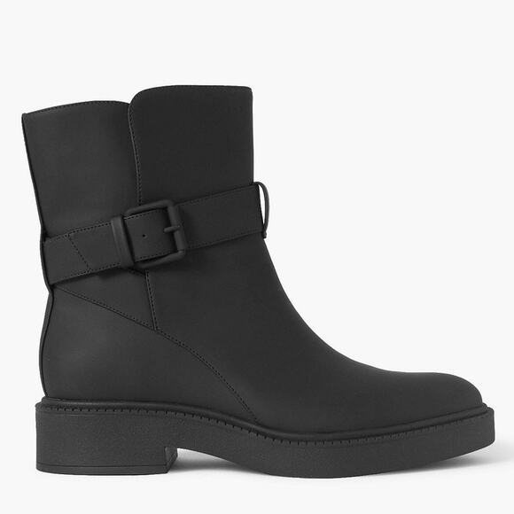 Vince Kaelyn Leather Ankle Boots Waterproof Pull On Buckle Strap Black Size 8M - Picture 2 of 16